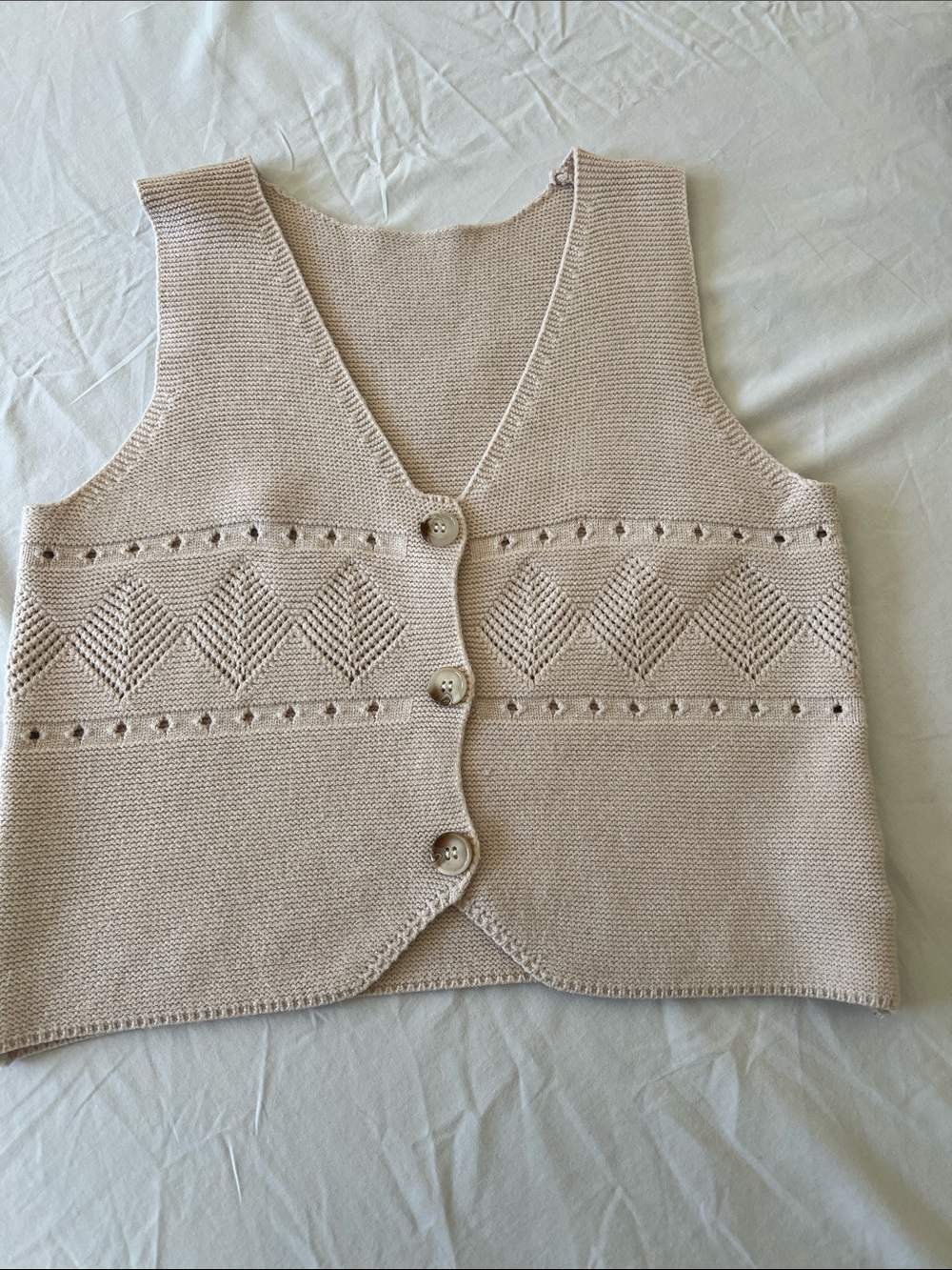 Knit Pointelle Button-Front Vest - Cream